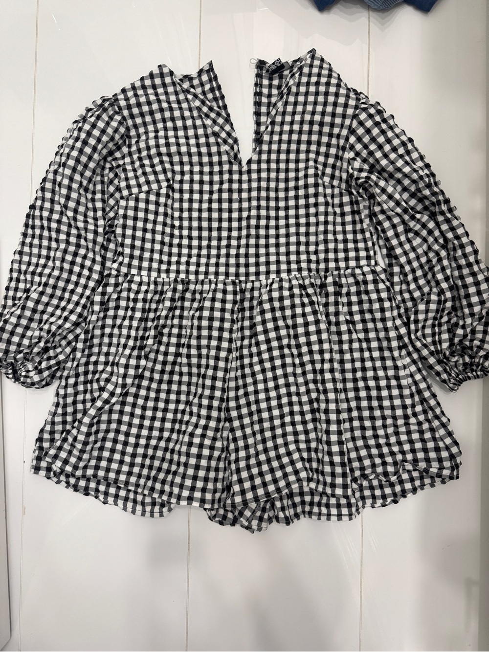 ASOS Black & White Gingham V-Neck Romper with Peplum Waist